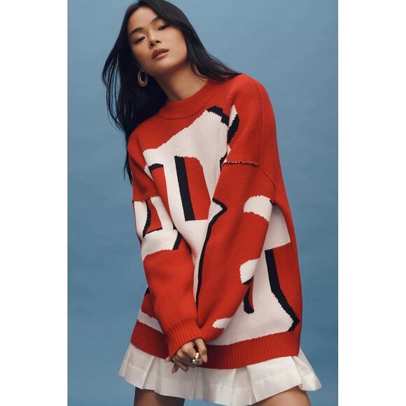 NWT Size M - Anthropologie Oversized Graphic Monogram Sweater (NWT US$ 158) - Picture 2 of 16